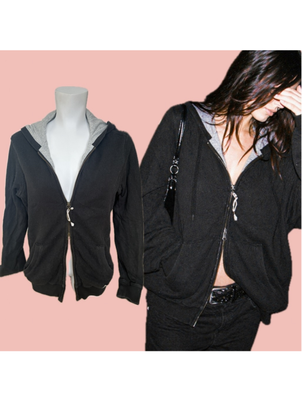 Vintage Diesel Zip Hoodie L Waffle Knit Double Zip Y2K